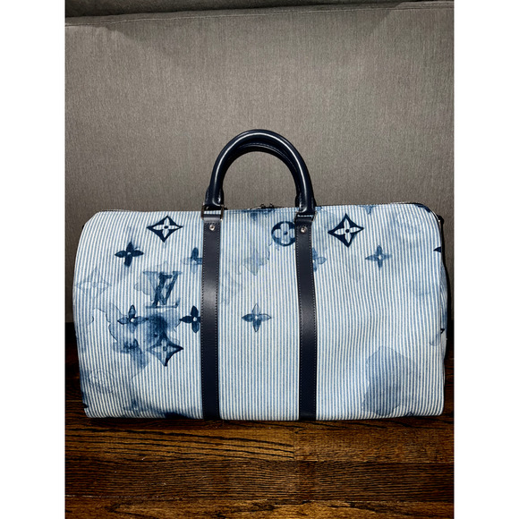 Louis Vuitton Keepall Bandouliere 50 Watercolor Hickory Blue Weekend Travel Bag - Picture 7 of 12